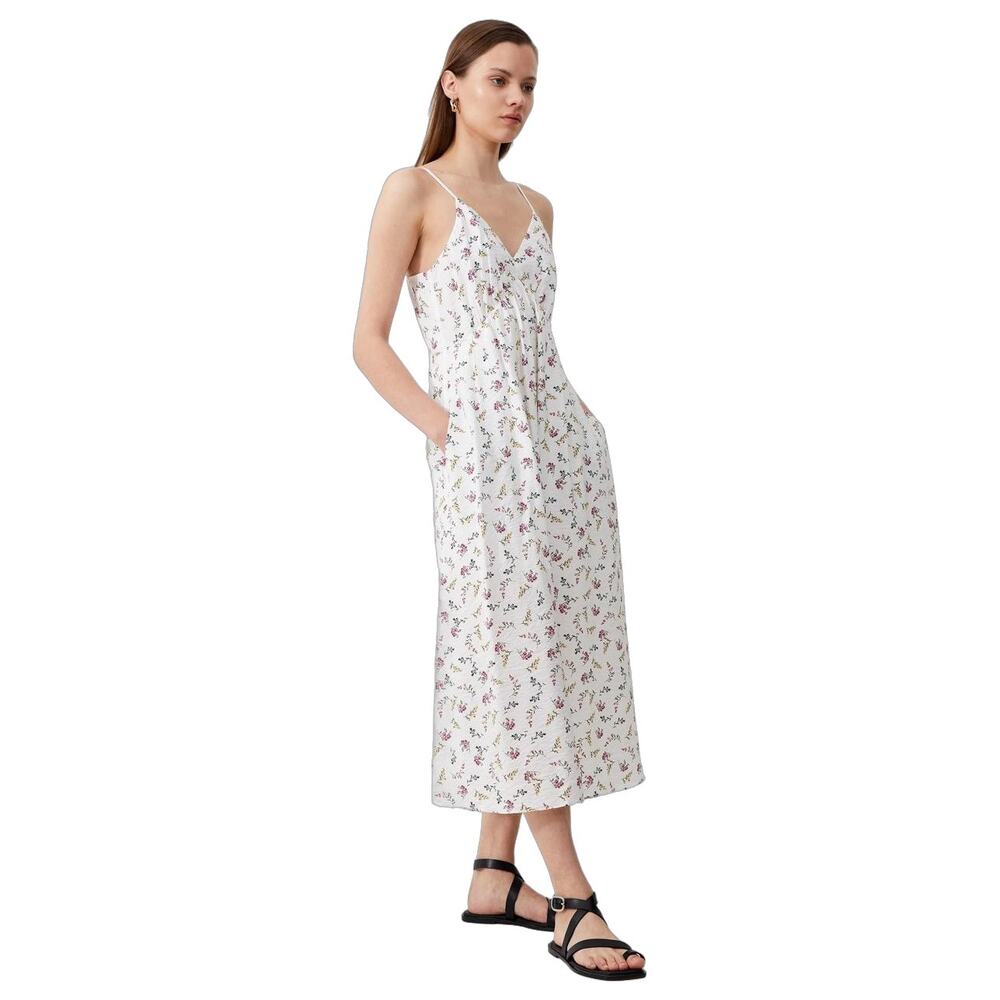 French Connection Floriana Faron Drape Dress Summer White Multi On Sale 70% off